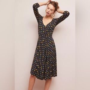 Anthropologie Maeve Archival Floral Black Dress